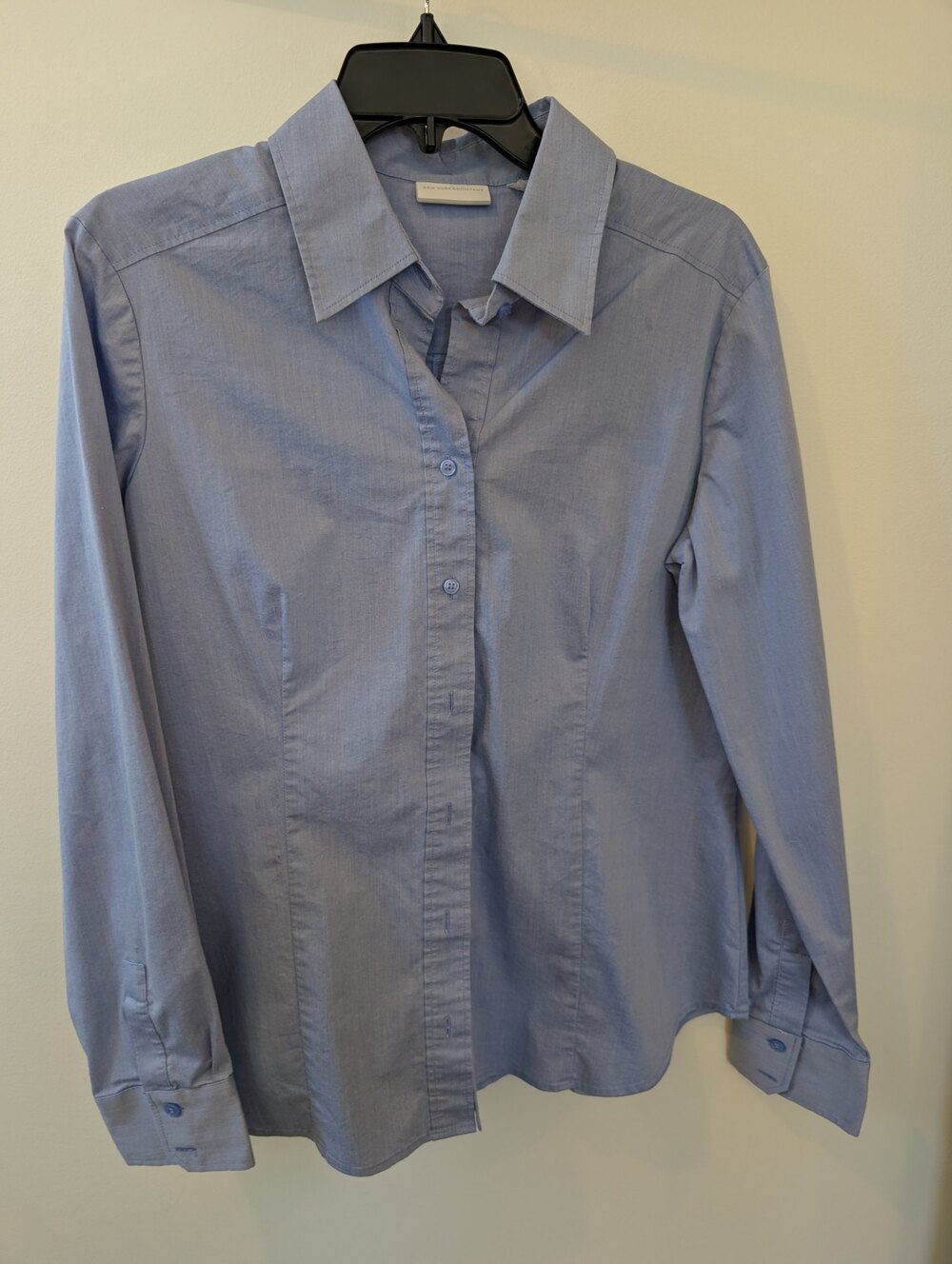 New York & Company Button Up Shirt Long Sleeve Collared Blue Womens Large